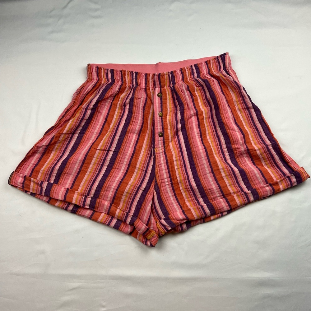 Free People Intimately Shorts Women M Gauze Purple Pink Striped Boxer Boyfriend
